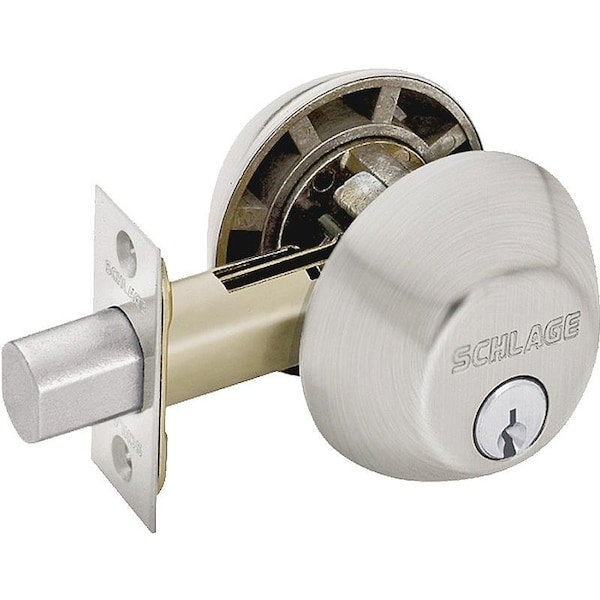 Schlage Entry Deadbolt, 1 Grade, Keyed Alike Key, Metal, Satin Nickel
